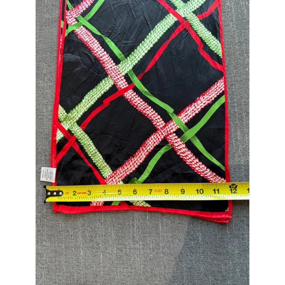 Talbots Silk Rectangle Scarf Large Plaid Black Red and Green Head Scarf 56